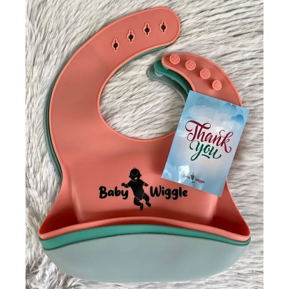 Silicone Bib Set - Teal, Coral, and Gray NWT